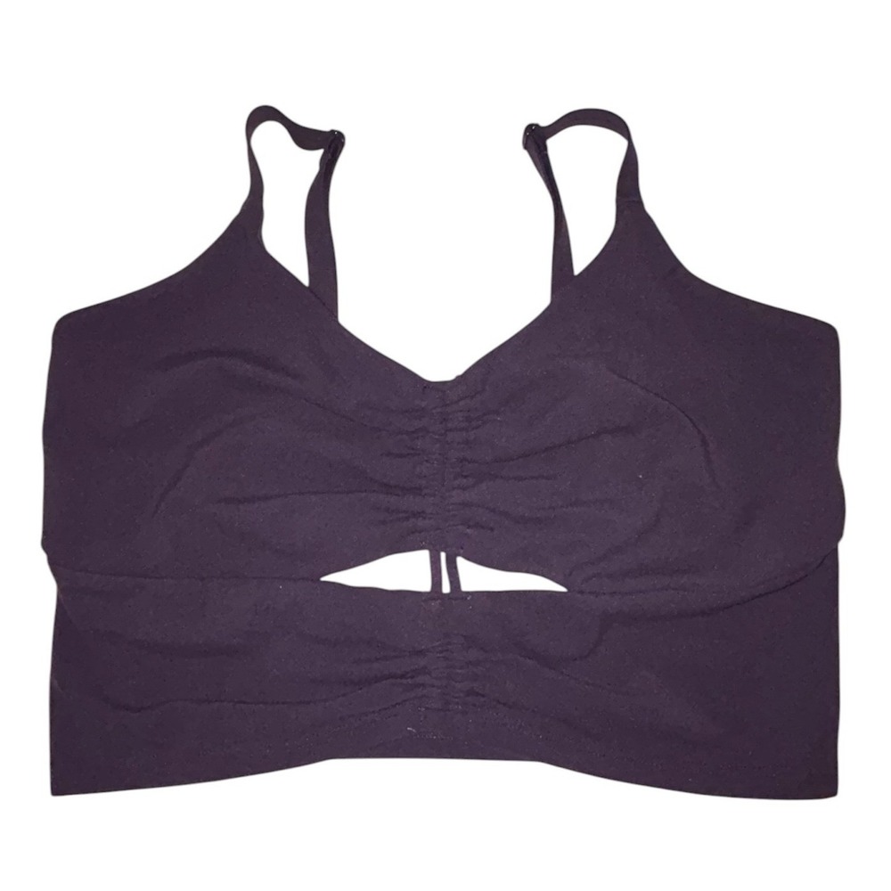 Athleta Womens Dark Purple Ruched Front Sports Bra Crop Top XS TP